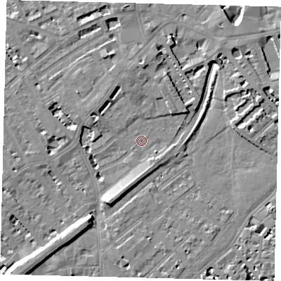 Shaded relief map of the ground around SW65PQ, computed from Environment Agency LiDAR. The ground here sits at about 3 m above sea level and falls 10 m across the surrounding 800 m. Surface water reaching this point runs off ground lying to the south-west, 7.2 m higher.