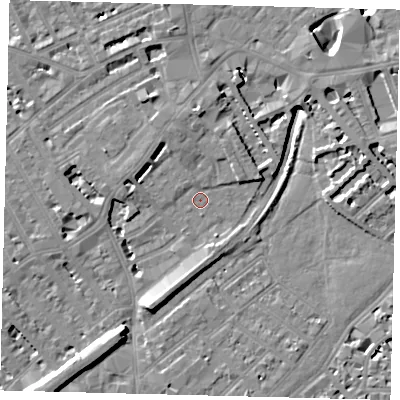 Shaded relief map of the ground around SW65QE, computed from Environment Agency LiDAR. The ground here sits at about 3 m above sea level and falls 10 m across the surrounding 800 m. Surface water reaching this point runs off ground lying to the south-west, 7.2 m higher.
