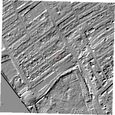Shaded relief map of the ground around SW66DR, computed from Environment Agency LiDAR. The ground here sits at about 5 m above sea level and falls 7 m across the surrounding 800 m. Surface water reaching this point runs off ground lying to the west-south-west, 1.5 m higher.