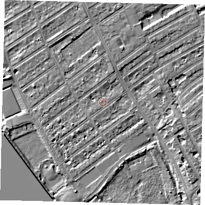 Shaded relief map of the ground around SW66EN, computed from Environment Agency LiDAR. The ground here sits at about 5 m above sea level and falls 7 m across the surrounding 800 m. Surface water reaching this point runs off ground lying to the north, 4.1 m higher.