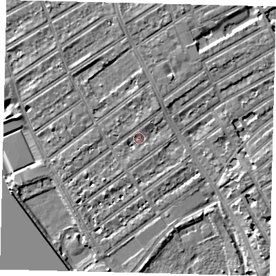 Shaded relief map of the ground around SW66EX, computed from Environment Agency LiDAR. The ground here sits at about 5 m above sea level and falls 7 m across the surrounding 800 m. Surface water reaching this point runs off ground lying to the north-north-east, 4.1 m higher.
