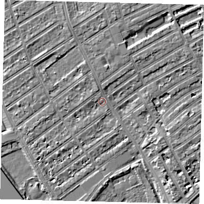 Shaded relief map of the ground around SW66JE, computed from Environment Agency LiDAR. The ground here sits at about 5 m above sea level and falls 7 m across the surrounding 800 m. Surface water reaching this point runs off ground lying to the north-north-west, 4.1 m higher.