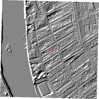 Shaded relief map of the ground around SW66LA, computed from Environment Agency LiDAR. The ground here sits at about 5 m above sea level and falls 7 m across the surrounding 800 m. Surface water reaching this point runs off ground lying to the east-north-east, 1.8 m higher.