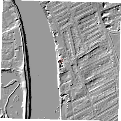Shaded relief map of the ground around SW66LE, computed from Environment Agency LiDAR. The ground here sits at about 5 m above sea level and falls 7 m across the surrounding 800 m. Surface water reaching this point runs off ground lying to the south-south-west, 3.4 m higher.