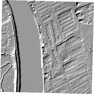 Shaded relief map of the ground around SW66TY, computed from Environment Agency LiDAR. The ground here sits at about 5 m above sea level and falls 7 m across the surrounding 800 m. Surface water reaching this point runs off ground lying to the south-west, 3.4 m higher.