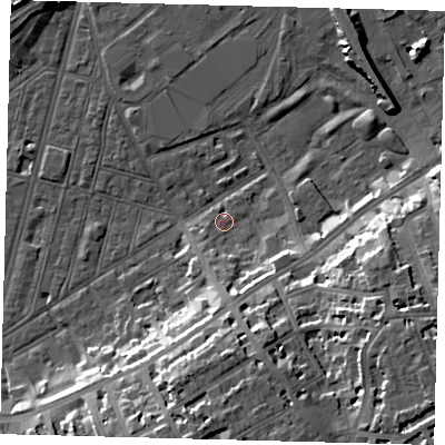 Shaded relief map of the ground around SW83AR, computed from Environment Agency LiDAR. The ground here sits at about 2 m above sea level and falls 19 m across the surrounding 800 m. Surface water reaching this point runs off ground lying to the south, 10.7 m higher.