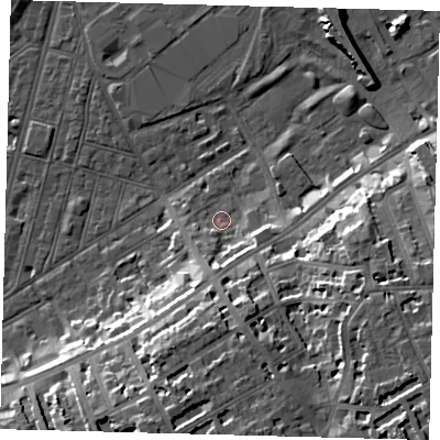 Shaded relief map of the ground around SW83AS, computed from Environment Agency LiDAR. The ground here sits at about 2 m above sea level and falls 20 m across the surrounding 800 m. Surface water reaching this point runs off ground lying to the south, 10.1 m higher.
