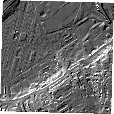 Shaded relief map of the ground around SW83BA, computed from Environment Agency LiDAR. The ground here sits at about 3 m above sea level and falls 19 m across the surrounding 800 m. Surface water reaching this point runs off ground lying to the south, 16.9 m higher.