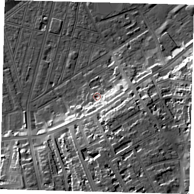 Shaded relief map of the ground around SW83BQ, computed from Environment Agency LiDAR. The ground here sits at about 4 m above sea level and falls 20 m across the surrounding 800 m. Surface water reaching this point runs off ground lying to the south-east, 13.6 m higher.