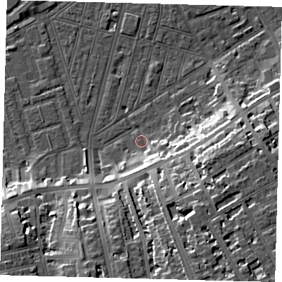 Shaded relief map of the ground around SW83BT, computed from Environment Agency LiDAR. The ground here sits at about 3 m above sea level and falls 20 m across the surrounding 800 m. Surface water reaching this point runs off ground lying to the south-east, 7.9 m higher.