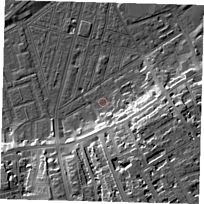 Shaded relief map of the ground around SW83DD, computed from Environment Agency LiDAR. The ground here sits at about 2 m above sea level and falls 20 m across the surrounding 800 m. Surface water reaching this point runs off ground lying to the south-south-east, 17.7 m higher.