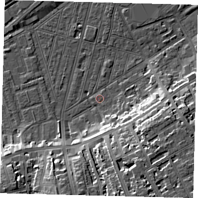 Shaded relief map of the ground around SW83DE, computed from Environment Agency LiDAR. The ground here sits at about 2 m above sea level and falls 19 m across the surrounding 800 m. The ground contributing surface water to this point lies to the west.
