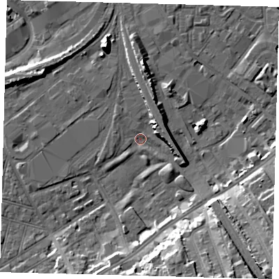 Shaded relief map of the ground around SW83DJ, computed from Environment Agency LiDAR. The ground here sits at about 1 m above sea level and falls 17 m across the surrounding 800 m. Surface water reaching this point runs off ground lying to the north-west, 2.0 m higher.