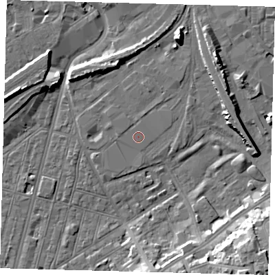 Shaded relief map of the ground around SW83EP, computed from Environment Agency LiDAR. The ground here sits at about 3 m above sea level and falls 17 m across the surrounding 800 m. Surface water reaching this point runs off ground lying to the north-north-west, 0.6 m higher.