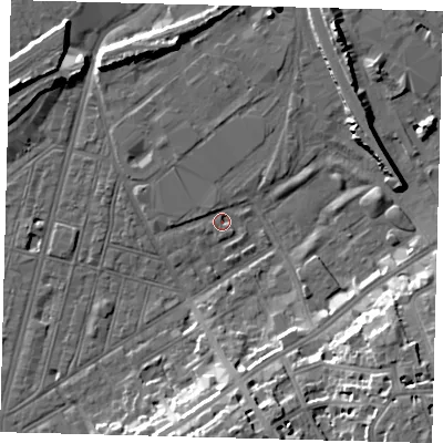 Shaded relief map of the ground around SW83ES, computed from Environment Agency LiDAR. The ground here sits at about 2 m above sea level and falls 18 m across the surrounding 800 m. Surface water reaching this point runs off ground lying to the north-west, 6.0 m higher.
