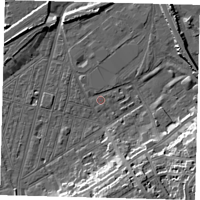 Shaded relief map of the ground around SW83HD, computed from Environment Agency LiDAR. The ground here sits at about 2 m above sea level and falls 16 m across the surrounding 800 m. Surface water reaching this point runs off ground lying to the south, 16.0 m higher.