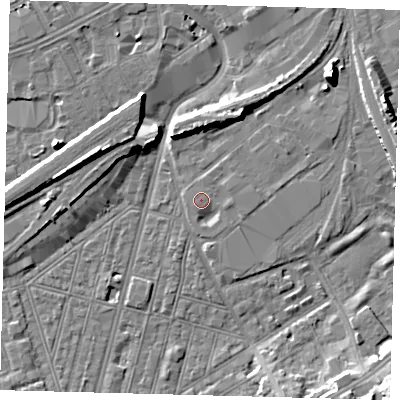 Shaded relief map of the ground around SW83HJ, computed from Environment Agency LiDAR. The ground here sits at about 3 m above sea level and falls 10 m across the surrounding 800 m. Surface water reaching this point runs off ground lying to the north-east, 1.5 m higher.
