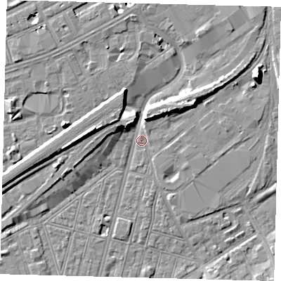 Shaded relief map of the ground around SW83HL, computed from Environment Agency LiDAR. The ground here sits at about 2 m above sea level and falls 10 m across the surrounding 800 m. Surface water reaching this point runs off ground lying to the west, 9.1 m higher.