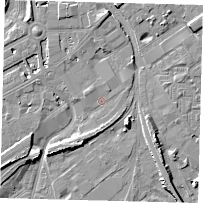 Shaded relief map of the ground around SW83NS, computed from Environment Agency LiDAR. The ground here sits at about 3 m above sea level and falls 11 m across the surrounding 800 m. Surface water reaching this point runs off ground lying to the north-west, 1.5 m higher.