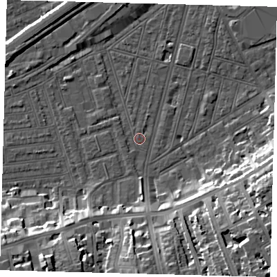 Shaded relief map of the ground around SW83PB, computed from Environment Agency LiDAR. The ground here sits at about 2 m above sea level and falls 19 m across the surrounding 800 m. Surface water reaching this point runs off ground lying to the south-south-west, 0.9 m higher.