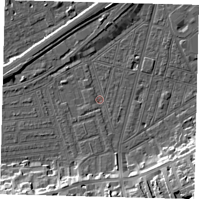 Shaded relief map of the ground around SW83PD, computed from Environment Agency LiDAR. The ground here sits at about 2 m above sea level and falls 17 m across the surrounding 800 m. Surface water reaching this point runs off ground lying to the south-south-west, 1.4 m higher.