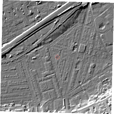 Shaded relief map of the ground around SW83PH, computed from Environment Agency LiDAR. The ground here sits at about 2 m above sea level and falls 15 m across the surrounding 800 m. Surface water reaching this point runs off ground lying to the south-south-west, 1.4 m higher.