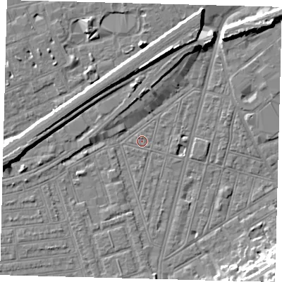 Shaded relief map of the ground around SW83PP, computed from Environment Agency LiDAR. The ground here sits at about 2 m above sea level and falls 14 m across the surrounding 800 m. Surface water reaching this point runs off ground lying to the north-west, 0.7 m higher.