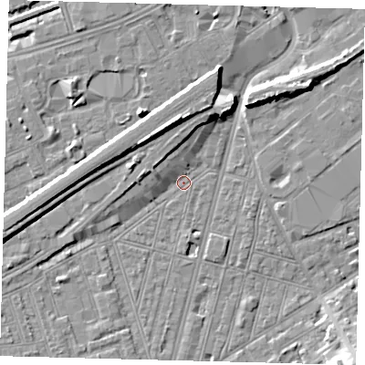 Shaded relief map of the ground around SW83QJ, computed from Environment Agency LiDAR. The ground here sits at about 2 m above sea level and falls 10 m across the surrounding 800 m. Surface water reaching this point runs off ground lying to the north, 8.9 m higher.