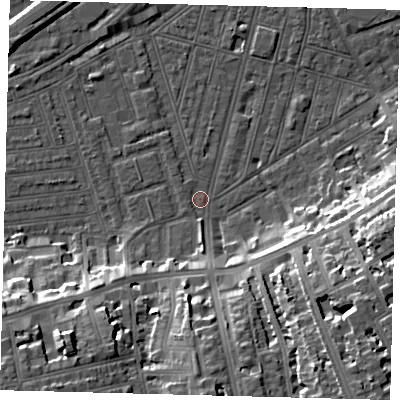 Shaded relief map of the ground around SW83RE, computed from Environment Agency LiDAR. The ground here sits at about 2 m above sea level and falls 20 m across the surrounding 800 m. Surface water reaching this point runs off ground lying to the west-north-west, 0.9 m higher.