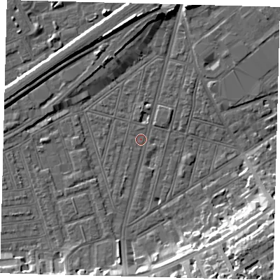 Shaded relief map of the ground around SW83RH, computed from Environment Agency LiDAR. The ground here sits at about 2 m above sea level and falls 17 m across the surrounding 800 m. Surface water reaching this point runs off ground lying to the north, 9.2 m higher.