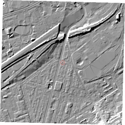 Shaded relief map of the ground around SW83RP, computed from Environment Agency LiDAR. The ground here sits at about 2 m above sea level and falls 10 m across the surrounding 800 m. Surface water reaching this point runs off ground lying to the north-west, 9.2 m higher.