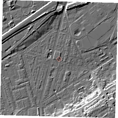 Shaded relief map of the ground around SW83RT, computed from Environment Agency LiDAR. The ground here sits at about 2 m above sea level and falls 16 m across the surrounding 800 m. Surface water reaching this point runs off ground lying to the north-east, 0.8 m higher.