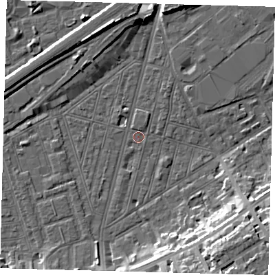 Shaded relief map of the ground around SW83RU, computed from Environment Agency LiDAR. The ground here sits at about 2 m above sea level and falls 17 m across the surrounding 800 m. Surface water reaching this point runs off ground lying to the north-north-east, 1.1 m higher.
