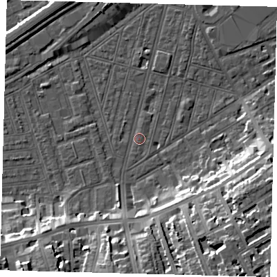 Shaded relief map of the ground around SW83RY, computed from Environment Agency LiDAR. The ground here sits at about 2 m above sea level and falls 19 m across the surrounding 800 m. Surface water reaching this point runs off ground lying to the south-south-west, 3.7 m higher.