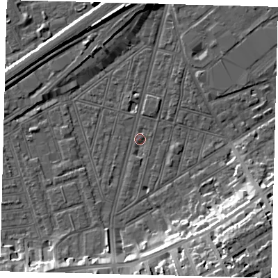 Shaded relief map of the ground around SW83RZ, computed from Environment Agency LiDAR. The ground here sits at about 2 m above sea level and falls 17 m across the surrounding 800 m. Surface water reaching this point runs off ground lying to the north, 9.3 m higher.