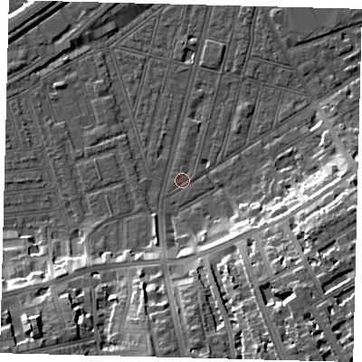 Shaded relief map of the ground around SW83SH, computed from Environment Agency LiDAR. The ground here sits at about 2 m above sea level and falls 20 m across the surrounding 800 m. Surface water reaching this point runs off ground lying to the south, 5.6 m higher.