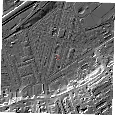 Shaded relief map of the ground around SW83SJ, computed from Environment Agency LiDAR. The ground here sits at about 2 m above sea level and falls 18 m across the surrounding 800 m. Surface water reaching this point runs off ground lying to the west-south-west, 1.0 m higher.
