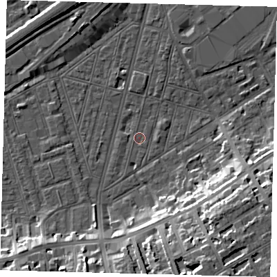Shaded relief map of the ground around SW83SS, computed from Environment Agency LiDAR. The ground here sits at about 2 m above sea level and falls 18 m across the surrounding 800 m. Surface water reaching this point runs off ground lying to the south-south-west, 4.5 m higher.
