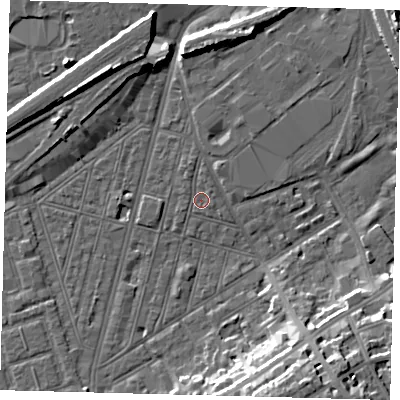 Shaded relief map of the ground around SW83SX, computed from Environment Agency LiDAR. The ground here sits at about 2 m above sea level and falls 16 m across the surrounding 800 m. Surface water reaching this point runs off ground lying to the north, 0.9 m higher.