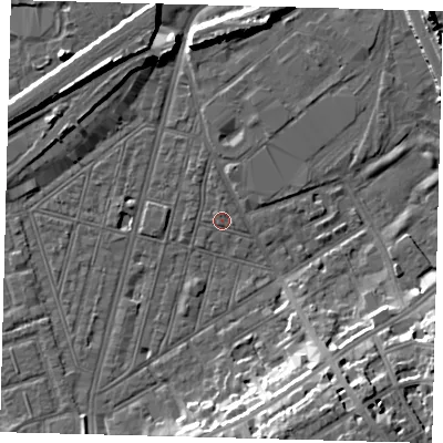 Shaded relief map of the ground around SW83TA, computed from Environment Agency LiDAR. The ground here sits at about 2 m above sea level and falls 16 m across the surrounding 800 m. Surface water reaching this point runs off ground lying to the north, 1.0 m higher.