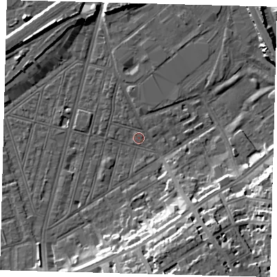Shaded relief map of the ground around SW83TE, computed from Environment Agency LiDAR. The ground here sits at about 2 m above sea level and falls 17 m across the surrounding 800 m. Surface water reaching this point runs off ground lying to the north-west, 9.3 m higher.