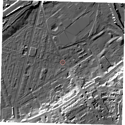 Shaded relief map of the ground around SW83TF, computed from Environment Agency LiDAR. The ground here sits at about 1 m above sea level and falls 17 m across the surrounding 800 m. Surface water reaching this point runs off ground lying to the north-west, 9.3 m higher.