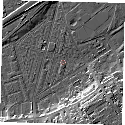 Shaded relief map of the ground around SW83TH, computed from Environment Agency LiDAR. The ground here sits at about 2 m above sea level and falls 17 m across the surrounding 800 m. Surface water reaching this point runs off ground lying to the south-south-east, 17.4 m higher.