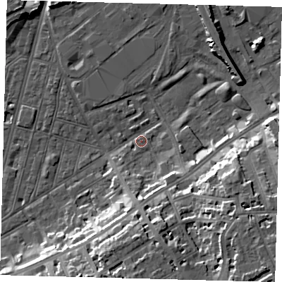 Shaded relief map of the ground around SW83TN, computed from Environment Agency LiDAR. The ground here sits at about 2 m above sea level and falls 19 m across the surrounding 800 m. Surface water reaching this point runs off ground lying to the south-east, 17.2 m higher.