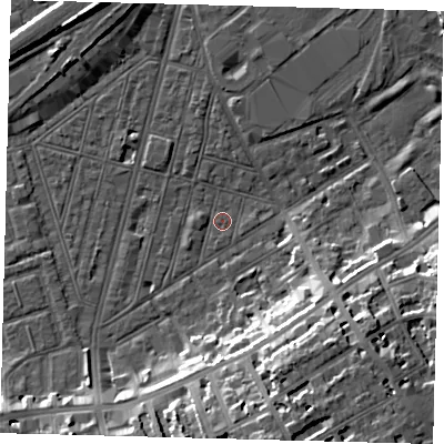 Shaded relief map of the ground around SW83TP, computed from Environment Agency LiDAR. The ground here sits at about 2 m above sea level and falls 18 m across the surrounding 800 m. Surface water reaching this point runs off ground lying to the south, 17.6 m higher.