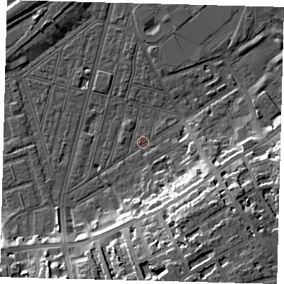Shaded relief map of the ground around SW83TR, computed from Environment Agency LiDAR. The ground here sits at about 2 m above sea level and falls 18 m across the surrounding 800 m. Surface water reaching this point runs off ground lying to the south-south-east, 17.6 m higher.