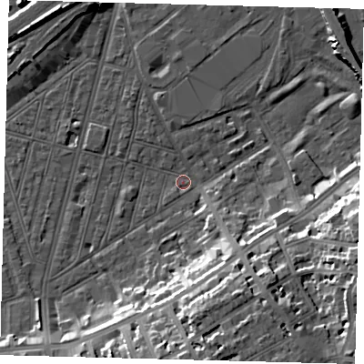 Shaded relief map of the ground around SW83TT, computed from Environment Agency LiDAR. The ground here sits at about 1 m above sea level and falls 17 m across the surrounding 800 m. Surface water reaching this point runs off ground lying to the south, 17.3 m higher.
