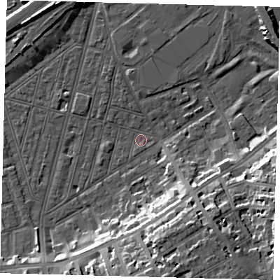 Shaded relief map of the ground around SW83TU, computed from Environment Agency LiDAR. The ground here sits at about 1 m above sea level and falls 17 m across the surrounding 800 m. Surface water reaching this point runs off ground lying to the south, 17.4 m higher.