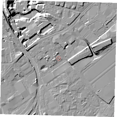 Shaded relief map of the ground around SW84EA, computed from Environment Agency LiDAR. The ground here sits at about 3 m above sea level and falls 17 m across the surrounding 800 m. Surface water reaching this point runs off ground lying to the east-north-east, 6.7 m higher.