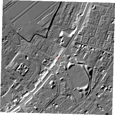 Shaded relief map of the ground around SW84ET, computed from Environment Agency LiDAR. The ground here sits at about 3 m above sea level and falls 10 m across the surrounding 800 m. Surface water reaching this point runs off ground lying to the south-south-east, 1.7 m higher.